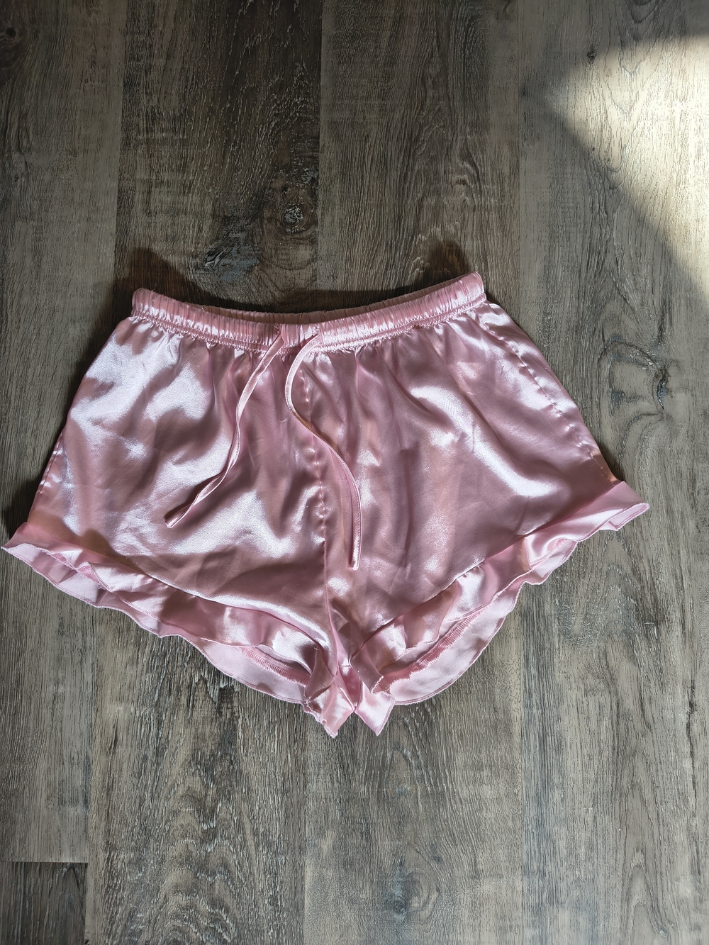 Silky Ruffle-Trim Sleep Shorts — Pink